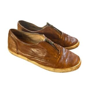 Frye Brown Leather Dylan Zip Moto‎ Slip On Shoes Size 9